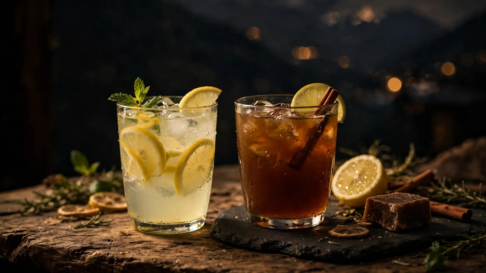 Drinks on a wooden table